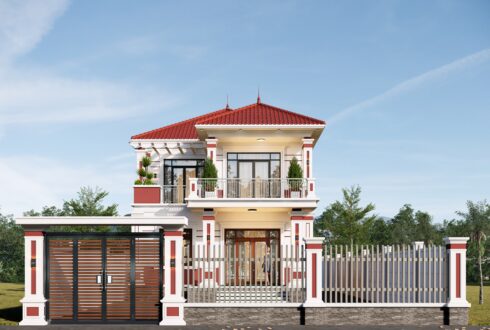 Biệt thự 2 tầng mái Nhật ngói đỏ tân cổ điển – Anh Hải, Phú Thọ
