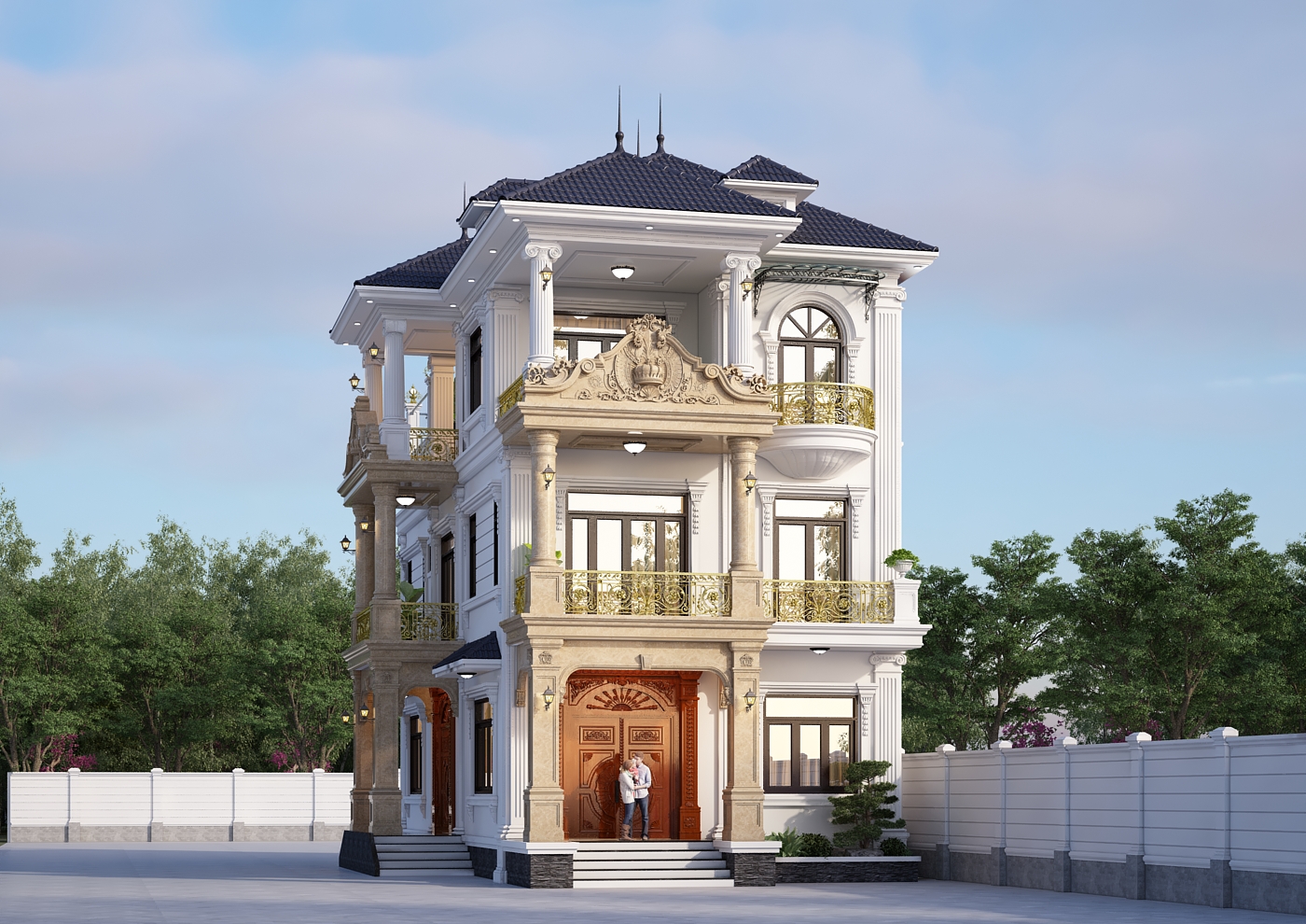 Biệt thự 3 tầng mái Nhật tân cổ điển có bể bơi trên sân thượng gallery