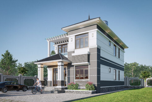 Biệt thự 2 tầng mái Nhật ngói xanh đen hiện đại – Anh Dũng, Hòa Bình – NAVI-BT20