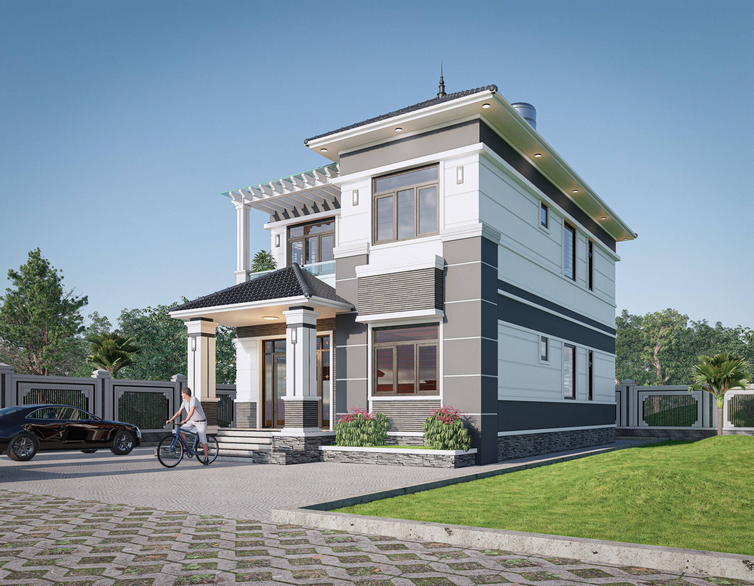 Biệt thự 2 tầng mái Nhật ngói xanh đen hiện đại – Anh Dũng, Hòa Bình – NAVI-BT20 gallery