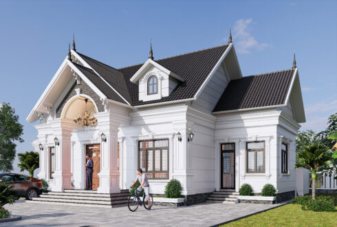 Biệt thự 1 tầng mái Thái ngói xanh đen tân cổ điển – Anh Hùng, Yên Bái – NAVI-BT22
