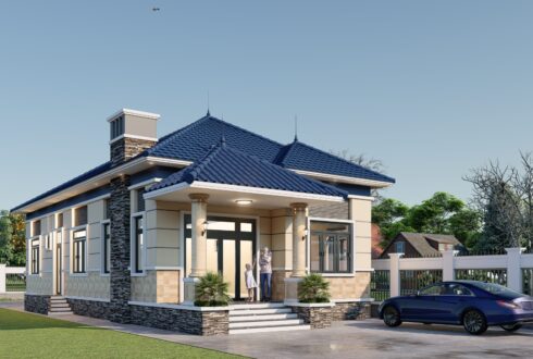 Biệt thự 1 tầng mái Nhật ngói xanh đen hiện đại – Anh Minh, Hưng Yên – NAVI-BT26