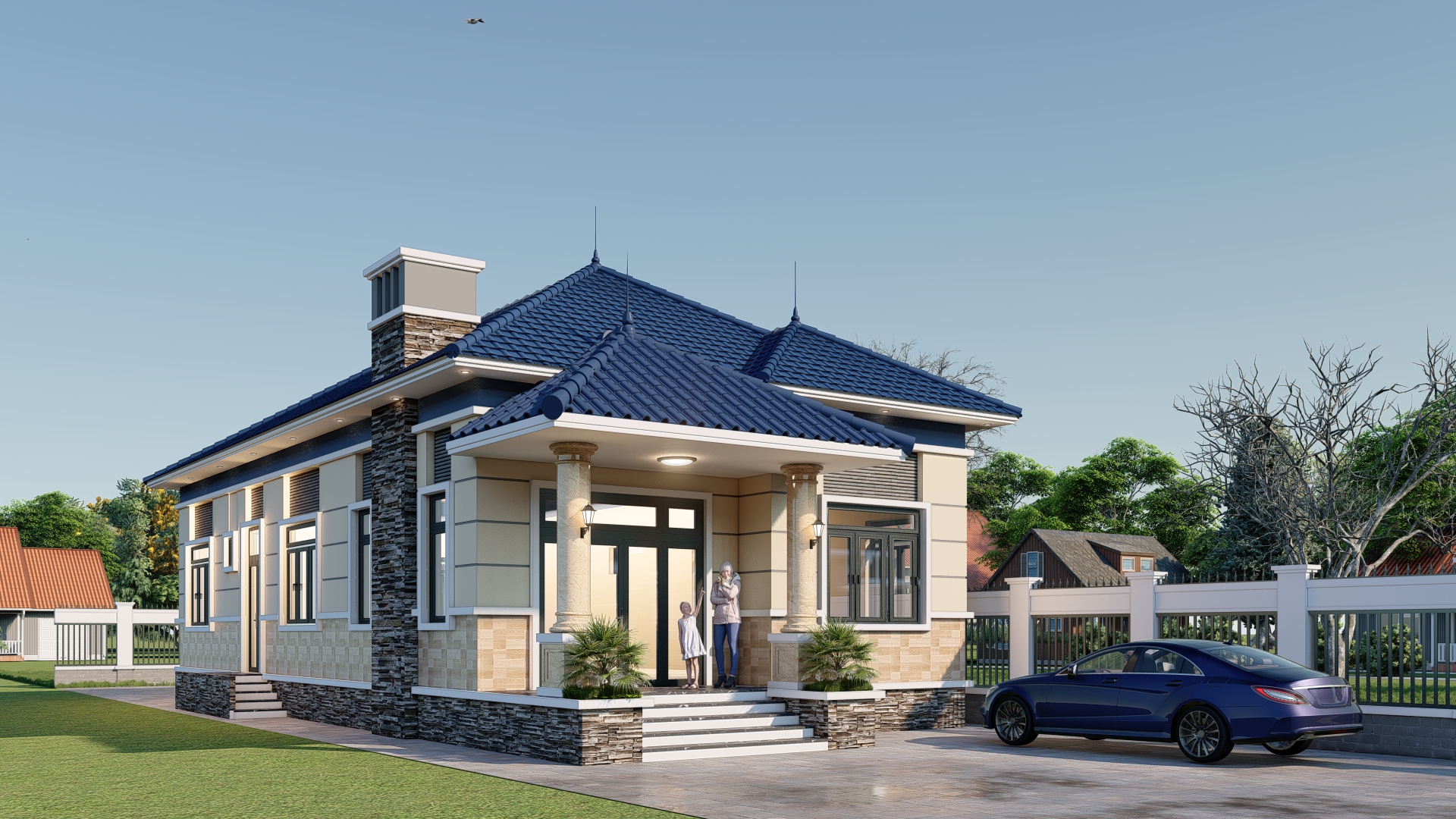 Biệt thự 1 tầng mái Nhật ngói xanh đen hiện đại – Anh Minh, Hưng Yên – NAVI-BT26 gallery
