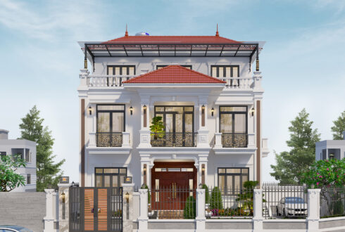 Nhà 3 tầng mái Thái ngói đỏ tân cổ điển – Anh Thành, Bắc Ninh – NAVI-BT30