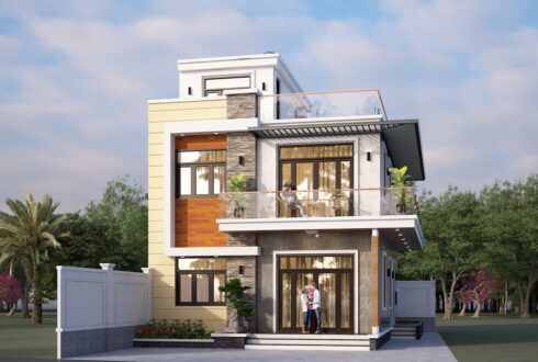 Nhà 2 tầng 1 tum mái bằng hiện đại – Anh Dũng, Thái Nguyên – NAVI-BT32