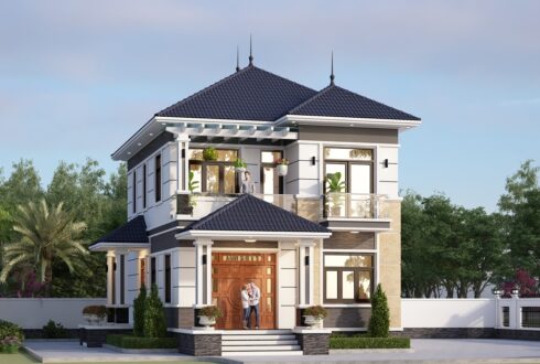 Nhà 2 tầng mái Nhật ngói xanh đen hiện đại – Anh Cường, Lạng Sơn – NAVI-BT43
