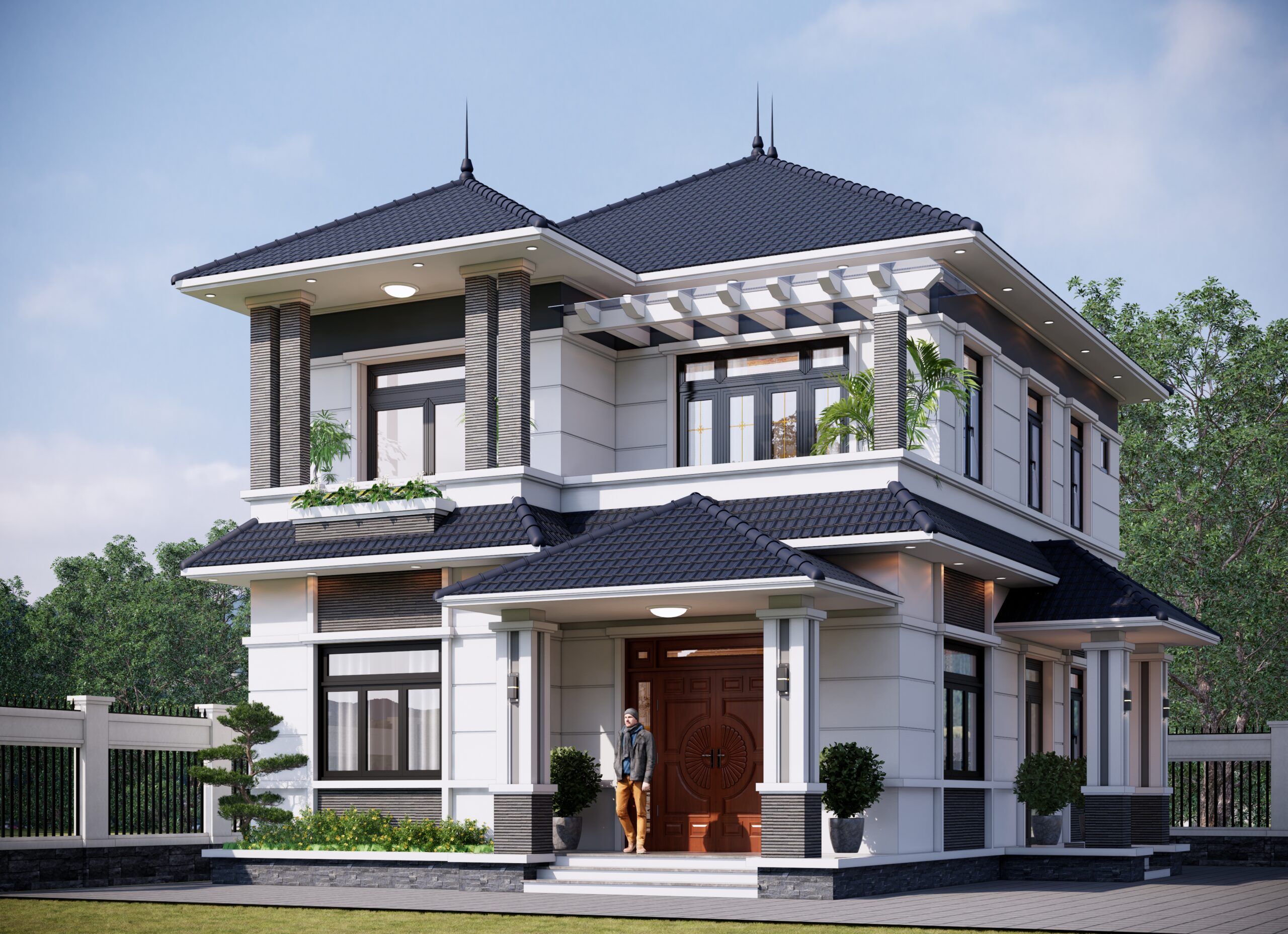Biệt thự 2 tầng mái Nhật ngói xanh đen hiện đại – Anh Dũng, Bắc Giang gallery
