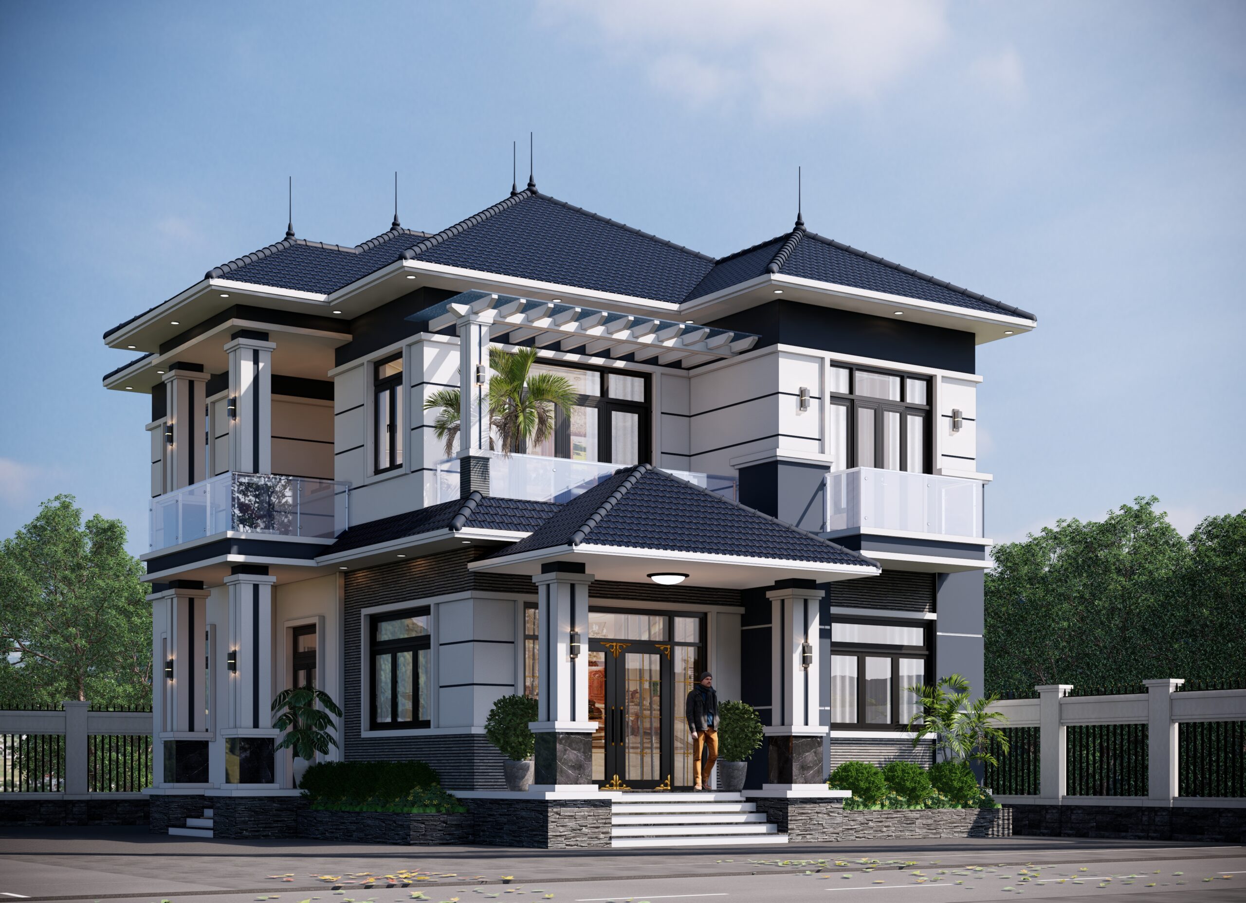 Biệt thự 2 tầng mái Nhật ngói xanh đen hiện đại – Anh Tuấn, Hưng Yên gallery