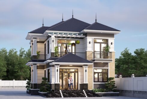 Biệt thự 2 tầng mái Nhật ngói xanh đen hiện đại – Anh Long, Thái Nguyên