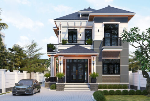 Biệt thự 2 tầng mái Nhật ngói xanh đen hiện đại – Anh Minh, Thái Bình – NAVI-BT16