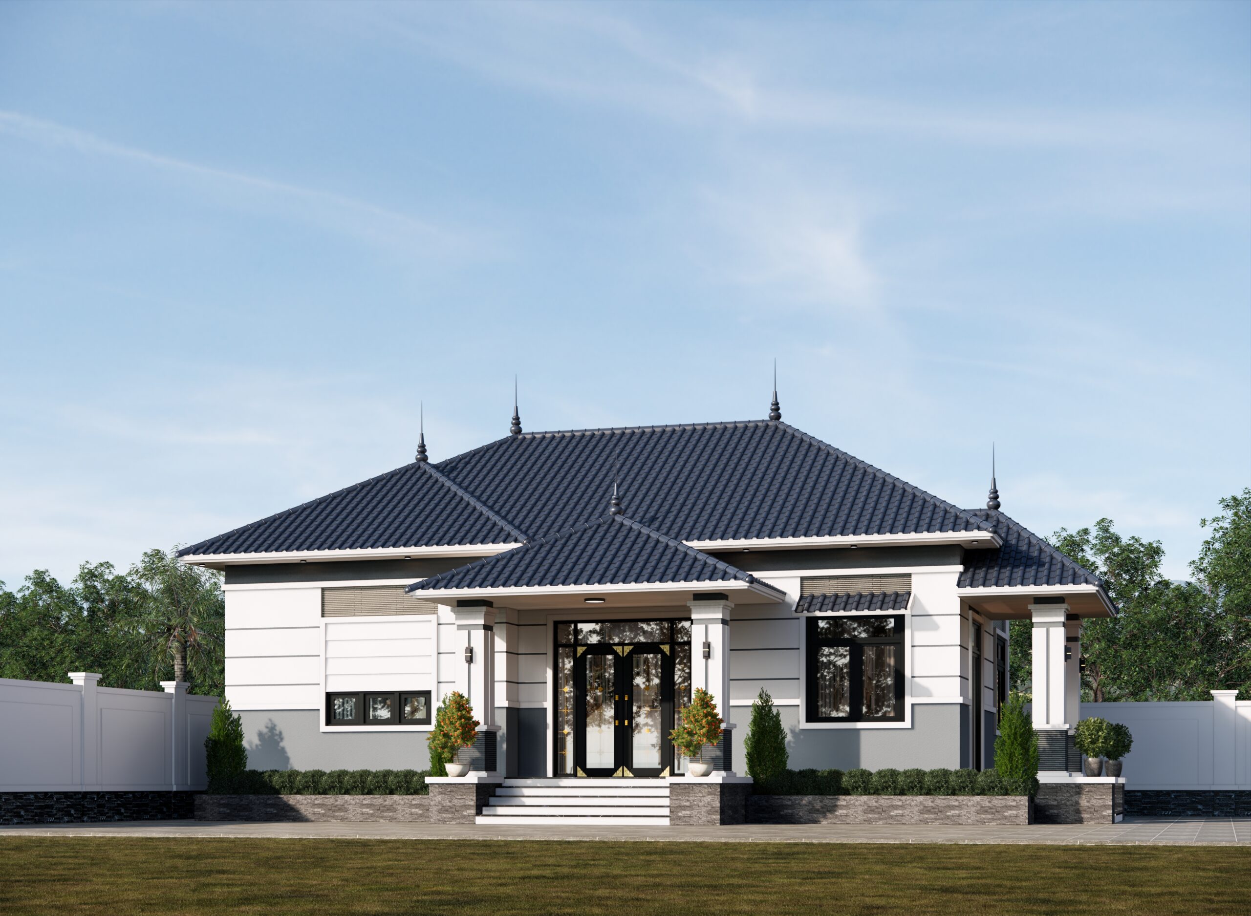 Biệt thự 1 tầng mái Nhật ngói xanh đen hiện đại – Anh Hòa, Hải Dương gallery