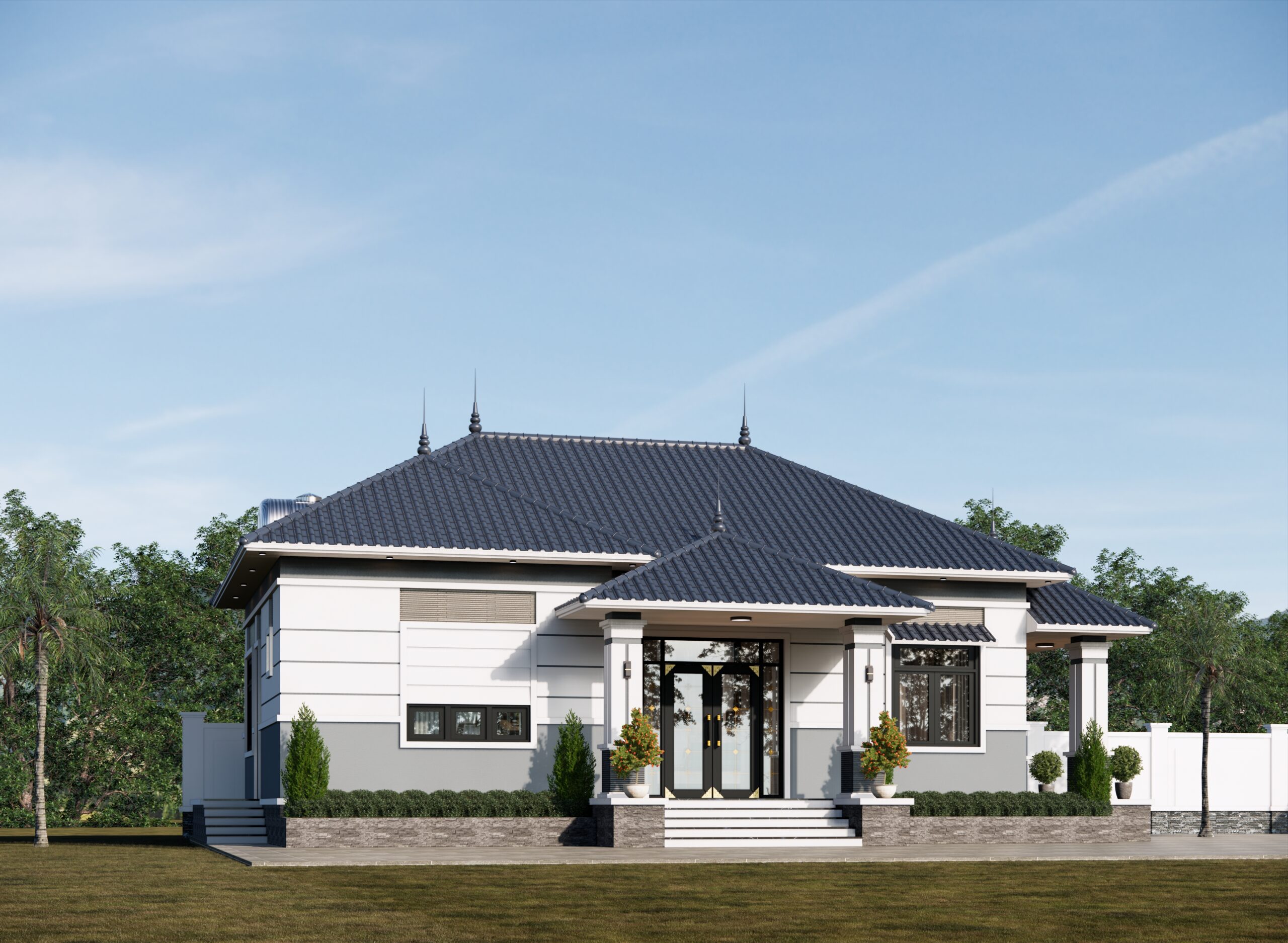 Biệt thự 1 tầng mái Nhật ngói xanh đen hiện đại – Anh Hòa, Hải Dương gallery