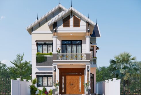 Nhà 2 tầng mái Thái ngói xanh đen tân cổ điển – Anh Tú, Yên Bái – NAVI-BT41