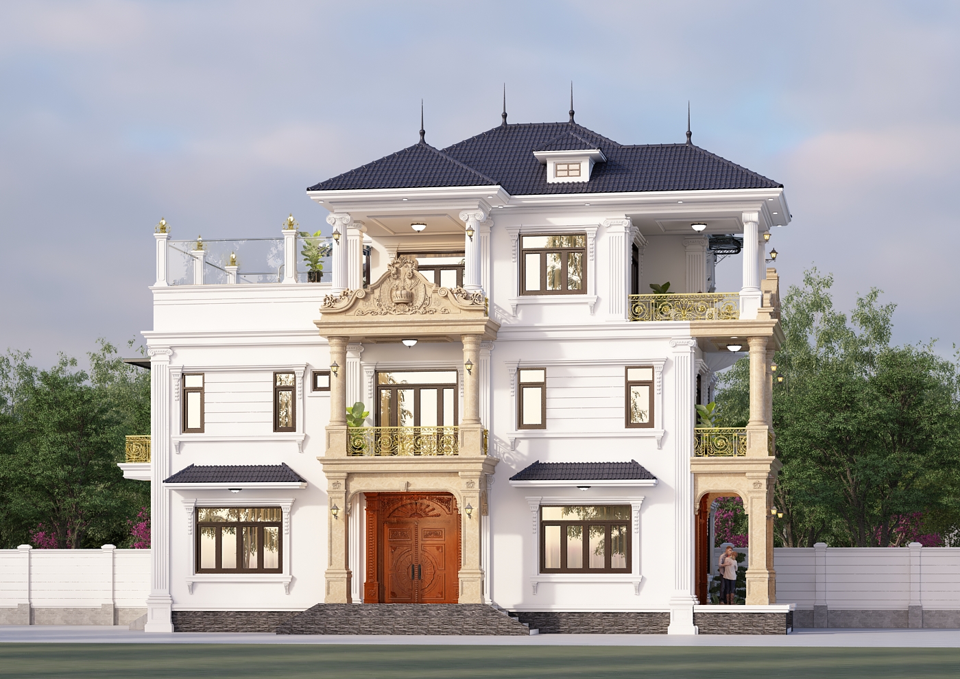 Biệt thự 3 tầng mái Nhật tân cổ điển có bể bơi trên sân thượng gallery