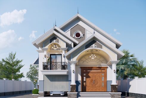 Biệt thự 1 tầng có gác lửng mái Thái ngói xanh đen tân cổ điển – Anh Nam, Tuyên Quang – NAVI-BT21