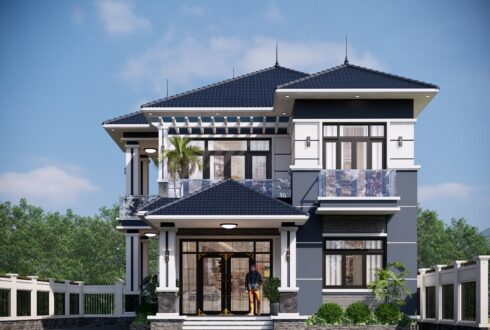Biệt thự 2 tầng mái Nhật ngói xanh đen hiện đại – Anh Tuấn, Hưng Yên