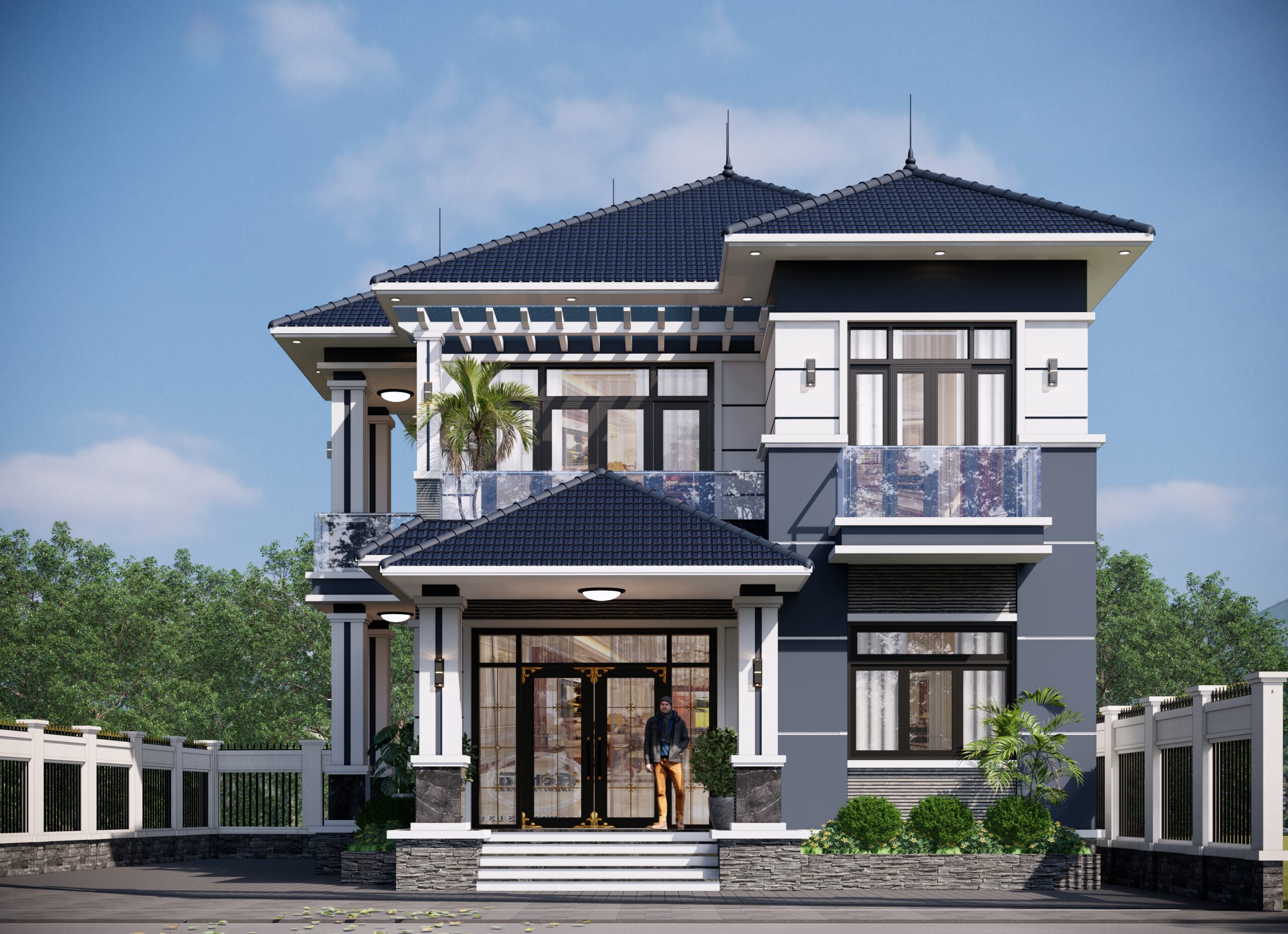 Biệt thự 2 tầng mái Nhật ngói xanh đen hiện đại – Anh Tuấn, Hưng Yên gallery