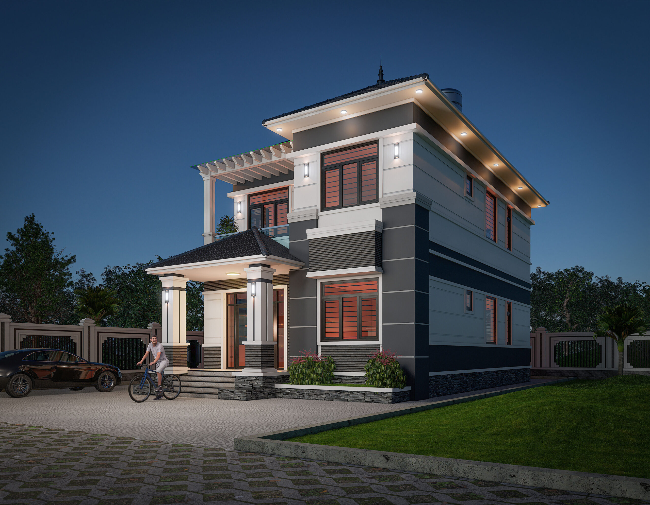 Biệt thự 2 tầng mái Nhật ngói xanh đen hiện đại – Anh Dũng, Hòa Bình – NAVI-BT20 gallery