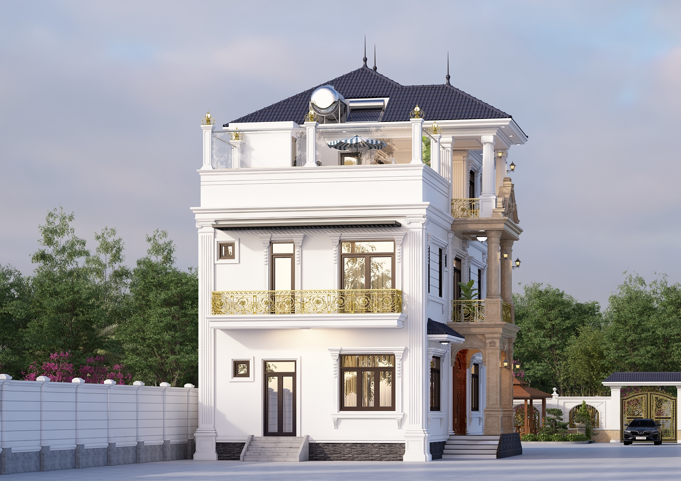 Biệt thự 3 tầng mái Nhật tân cổ điển có bể bơi trên sân thượng gallery