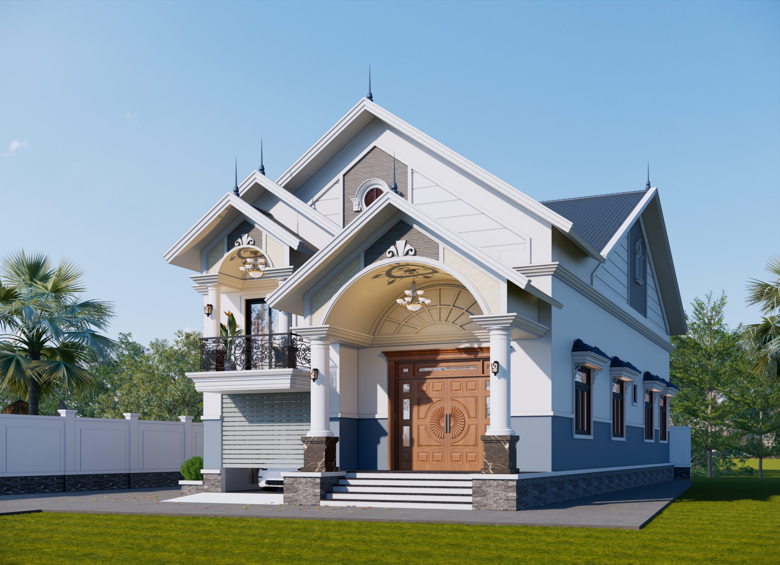 Biệt thự 1 tầng có gác lửng mái Thái ngói xanh đen tân cổ điển – Anh Nam, Tuyên Quang – NAVI-BT21 gallery