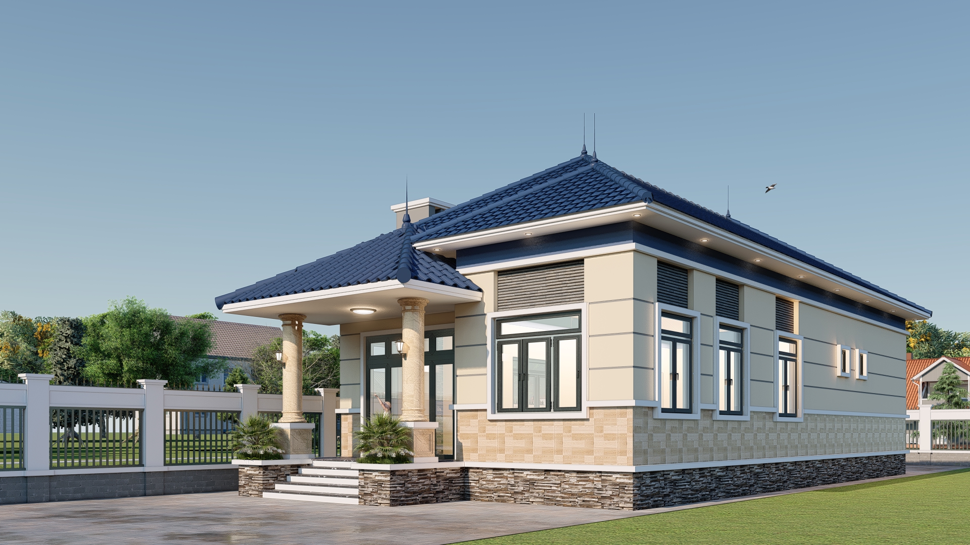 Biệt thự 1 tầng mái Nhật ngói xanh đen hiện đại – Anh Minh, Hưng Yên – NAVI-BT26 gallery