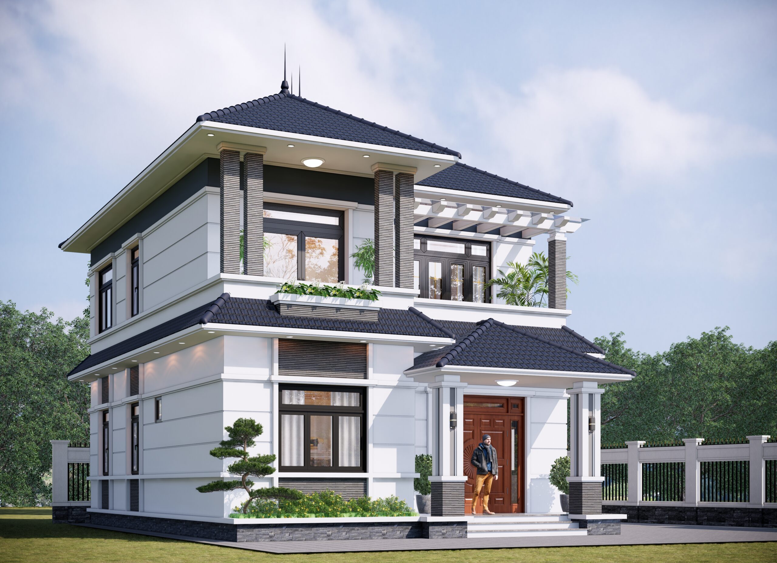 Biệt thự 2 tầng mái Nhật ngói xanh đen hiện đại – Anh Dũng, Bắc Giang gallery