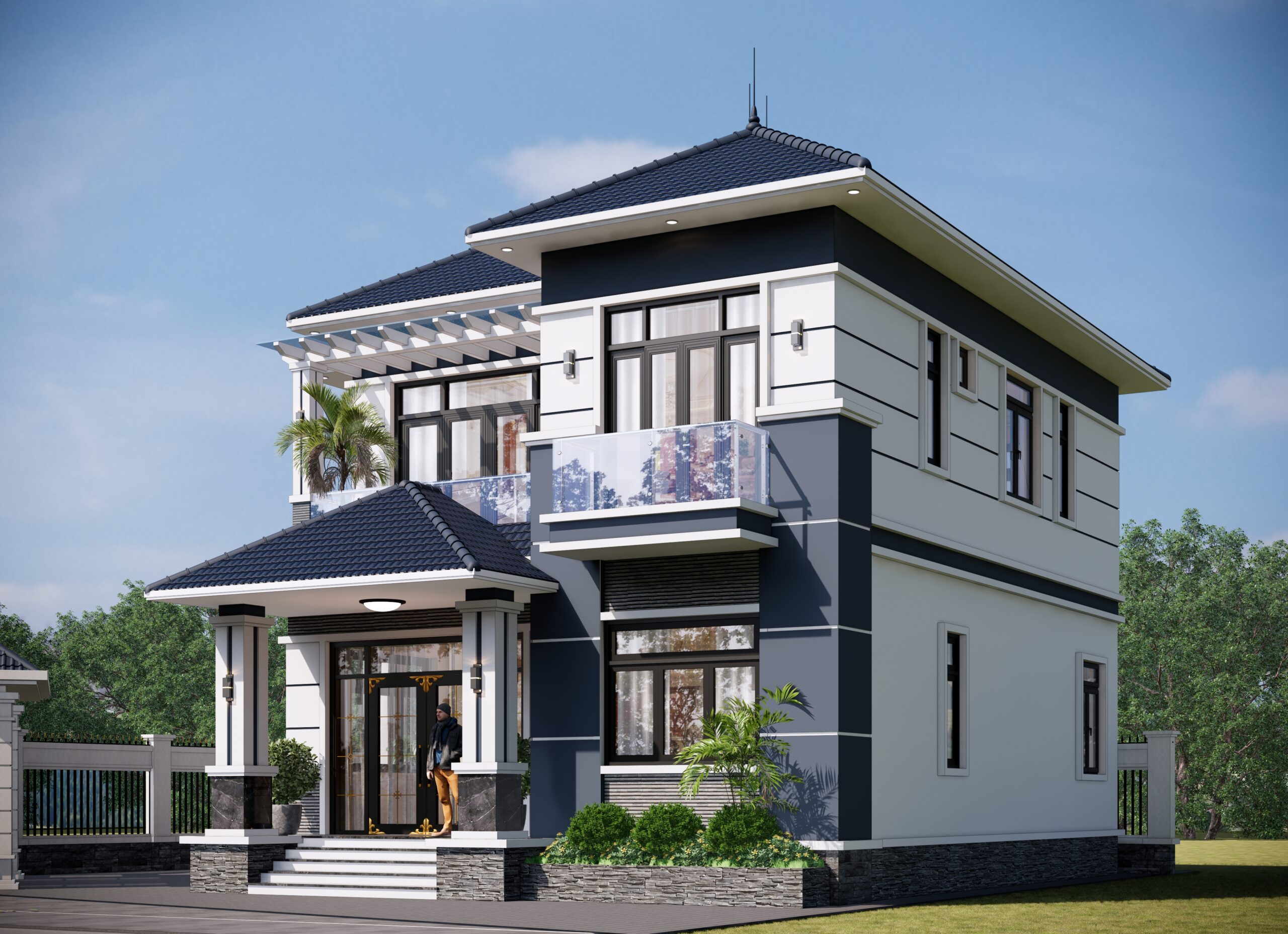 Biệt thự 2 tầng mái Nhật ngói xanh đen hiện đại – Anh Tuấn, Hưng Yên gallery
