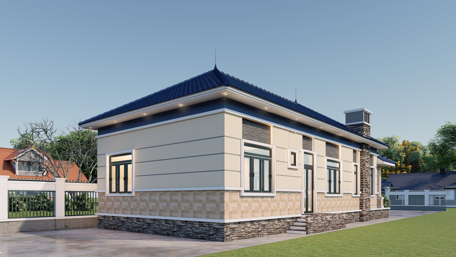 Biệt thự 1 tầng mái Nhật ngói xanh đen hiện đại – Anh Minh, Hưng Yên – NAVI-BT26 gallery