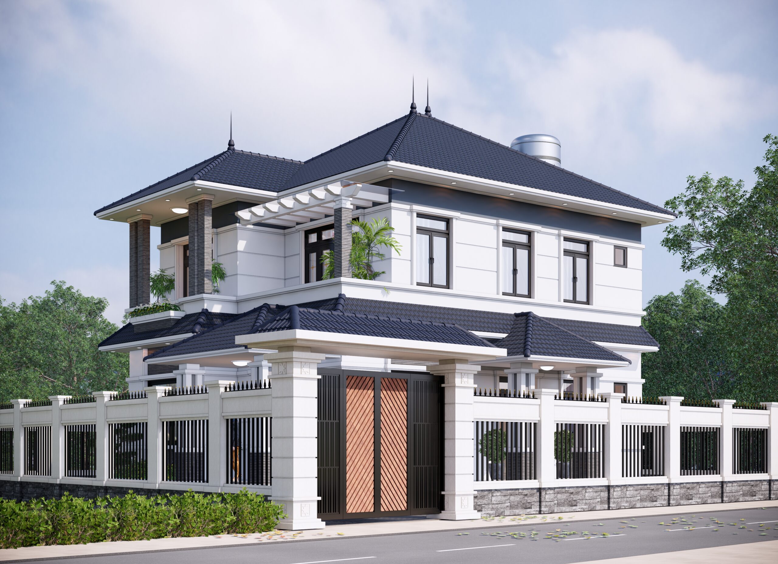 Biệt thự 2 tầng mái Nhật ngói xanh đen hiện đại – Anh Dũng, Bắc Giang gallery