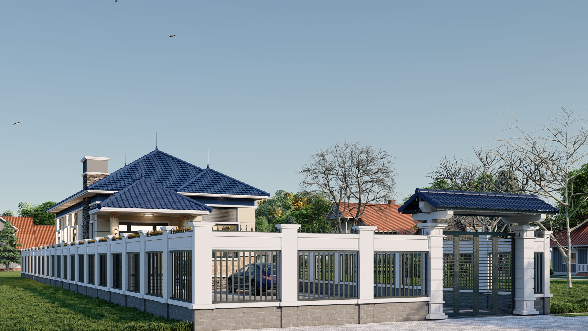 Biệt thự 1 tầng mái Nhật ngói xanh đen hiện đại – Anh Minh, Hưng Yên – NAVI-BT26 gallery