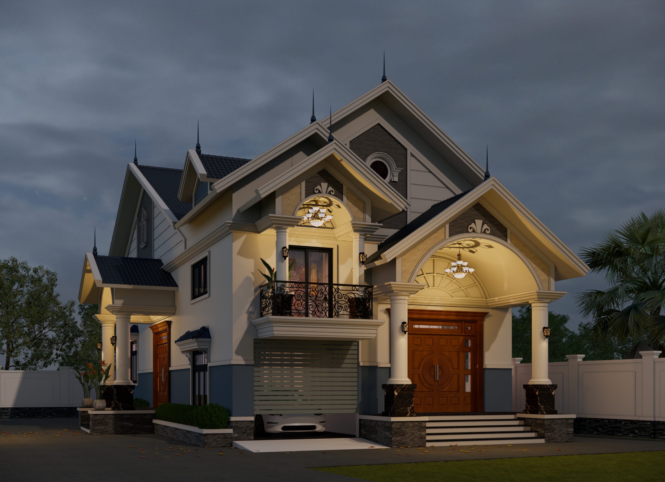 Biệt thự 1 tầng có gác lửng mái Thái ngói xanh đen tân cổ điển – Anh Nam, Tuyên Quang – NAVI-BT21 gallery