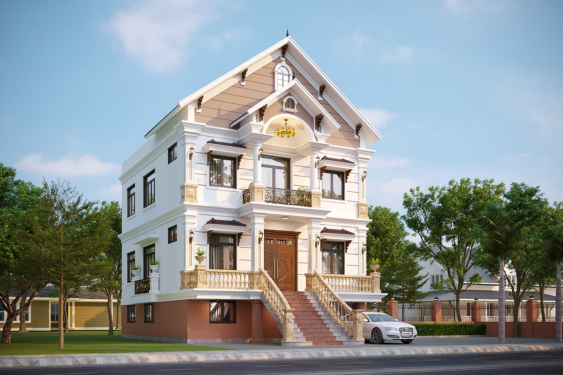 Nhà 2 tầng 1 tum mái Thái ngói xanh đen tân cổ điển (có tầng hầm) – Anh Thành, Vĩnh Phúc – NAVI-BT50 gallery