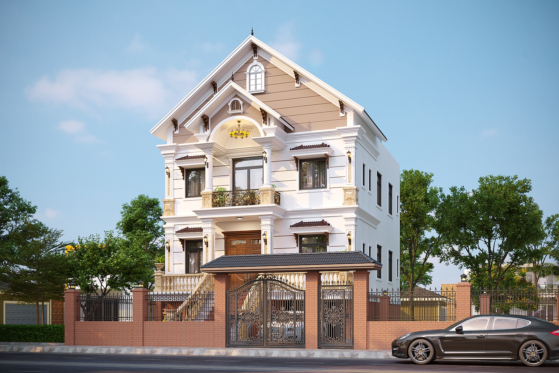 Nhà 2 tầng 1 tum mái Thái ngói xanh đen tân cổ điển (có tầng hầm) – Anh Thành, Vĩnh Phúc – NAVI-BT50 gallery