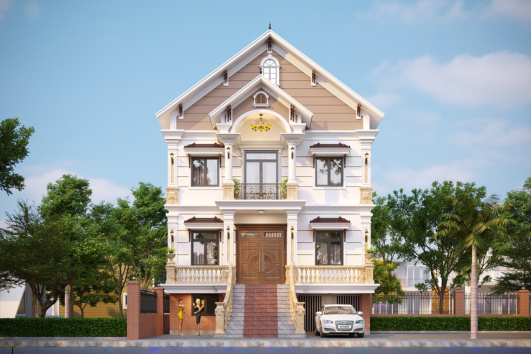 Nhà 2 tầng 1 tum mái Thái ngói xanh đen tân cổ điển (có tầng hầm) – Anh Thành, Vĩnh Phúc – NAVI-BT50 gallery