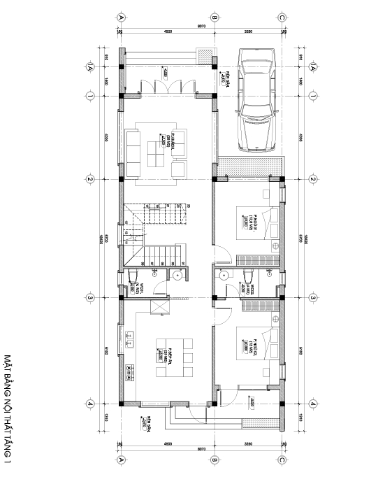 Mặt bằng tầng 1 Nhà 2 tầng mái bằng hiện đại NAVI-BT44