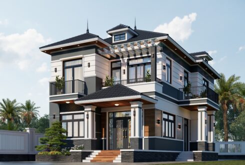 Nhà 2 tầng 1 hầm mái Nhật ngói xanh đen hiện đại – Anh Dũng, Ninh Bình – NAVI-BT53