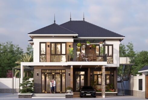 Nhà 2 tầng mái Nhật ngói xanh đen hiện đại – Anh Long, Nam Định – NAVI-BT54