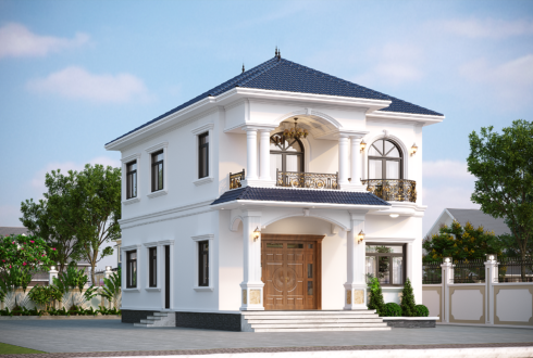 Nhà 2 tầng mái Nhật ngói xanh đen tân cổ điển – Anh Hùng, Thái Bình – NAVI-BT55
