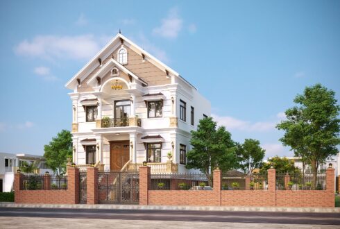Nhà 2 tầng 1 tum có tầng hầm mái Thái ngói xanh đen tân cổ điển – Anh Tùng, Quảng Ninh – NAVI-BT59